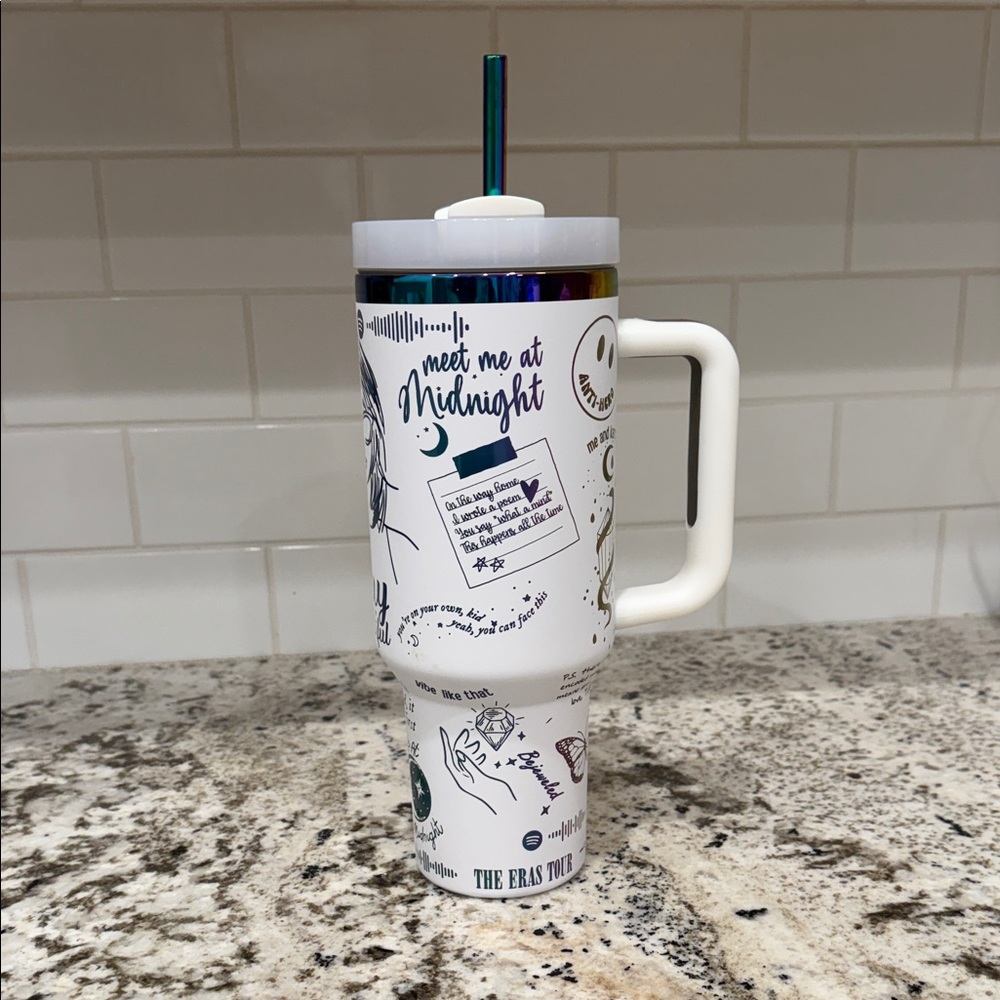 White Tumbler Water Bottle Taylor Swift 40 oz